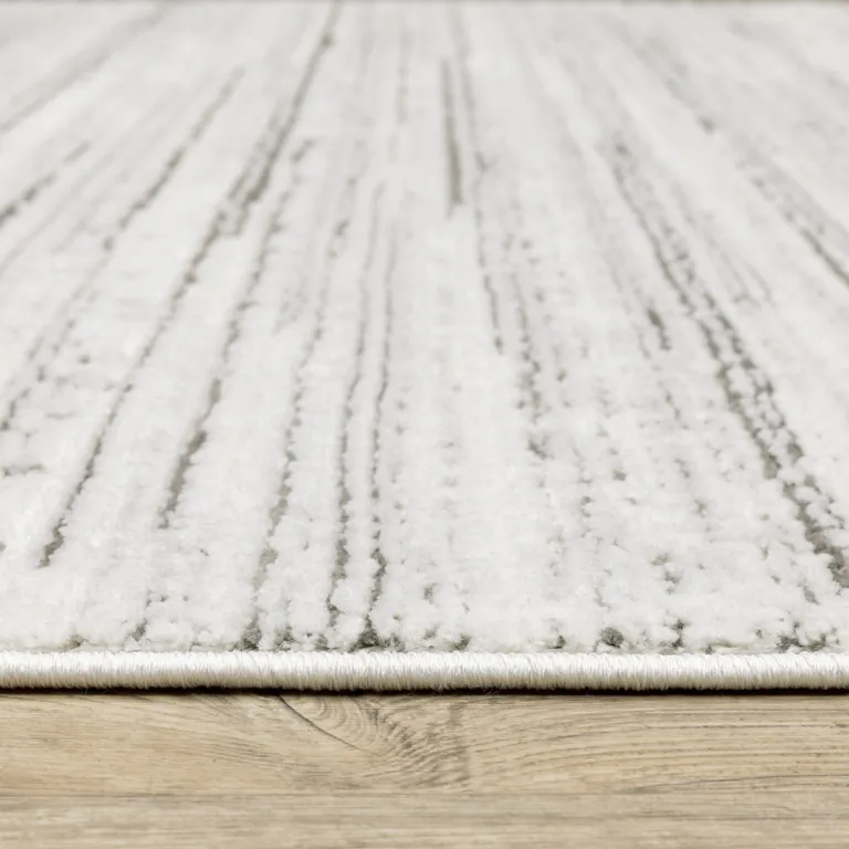 White And Grey Abstract Power Loom Stain Resistant Area Rug Photo 5