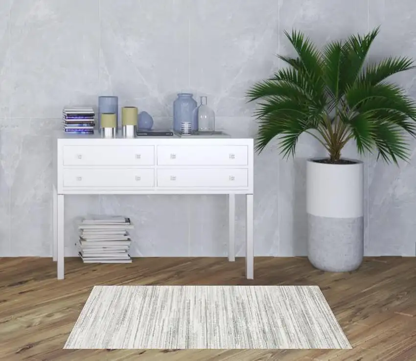 White And Grey Abstract Power Loom Stain Resistant Area Rug Photo 2