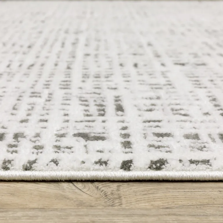 White And Grey Abstract Power Loom Stain Resistant Runner Rug Photo 5