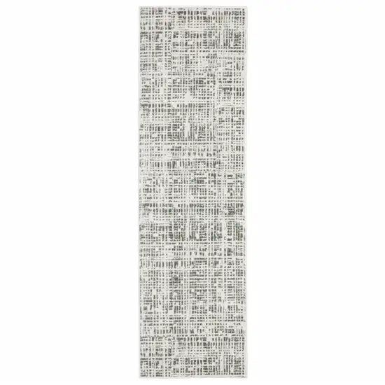 White And Grey Abstract Power Loom Stain Resistant Runner Rug Photo 1