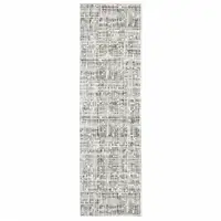 Photo of White And Grey Abstract Power Loom Stain Resistant Runner Rug