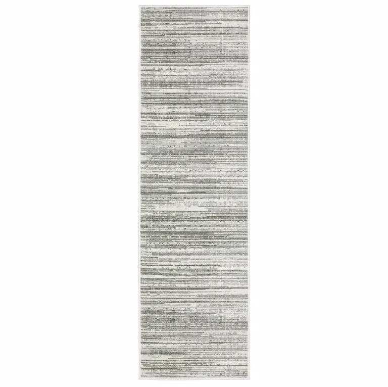 White And Grey Abstract Power Loom Stain Resistant Runner Rug Photo 1
