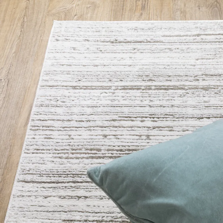 White And Grey Abstract Power Loom Stain Resistant Runner Rug Photo 5