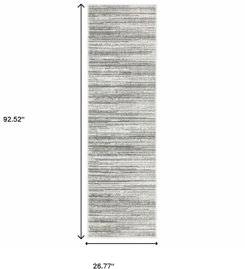 White And Grey Abstract Power Loom Stain Resistant Runner Rug Photo 9