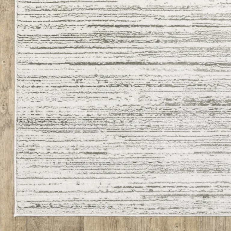 White And Grey Abstract Power Loom Stain Resistant Runner Rug Photo 4