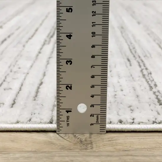 White And Grey Abstract Power Loom Stain Resistant Runner Rug Photo 8