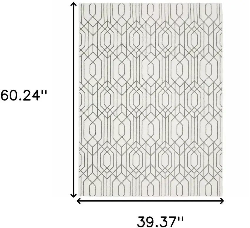 White And Grey Geometric Power Loom Stain Resistant Area Rug Photo 10