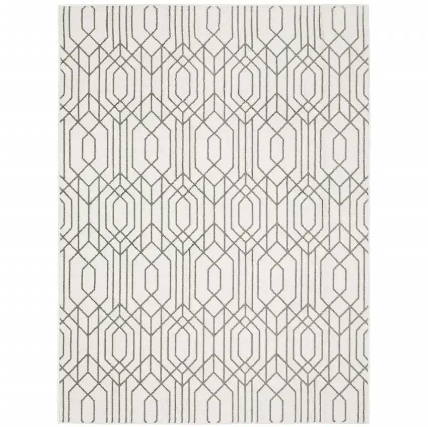White And Grey Geometric Power Loom Stain Resistant Area Rug Photo 1