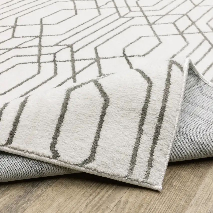 White And Grey Geometric Power Loom Stain Resistant Area Rug Photo 8