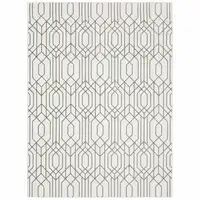 Photo of White And Grey Geometric Power Loom Stain Resistant Area Rug