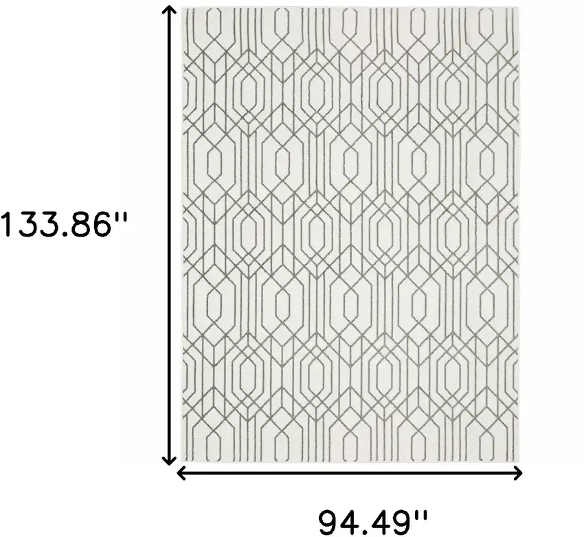 White And Grey Geometric Power Loom Stain Resistant Area Rug Photo 10