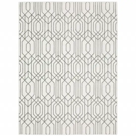 White And Grey Geometric Power Loom Stain Resistant Area Rug Photo 2