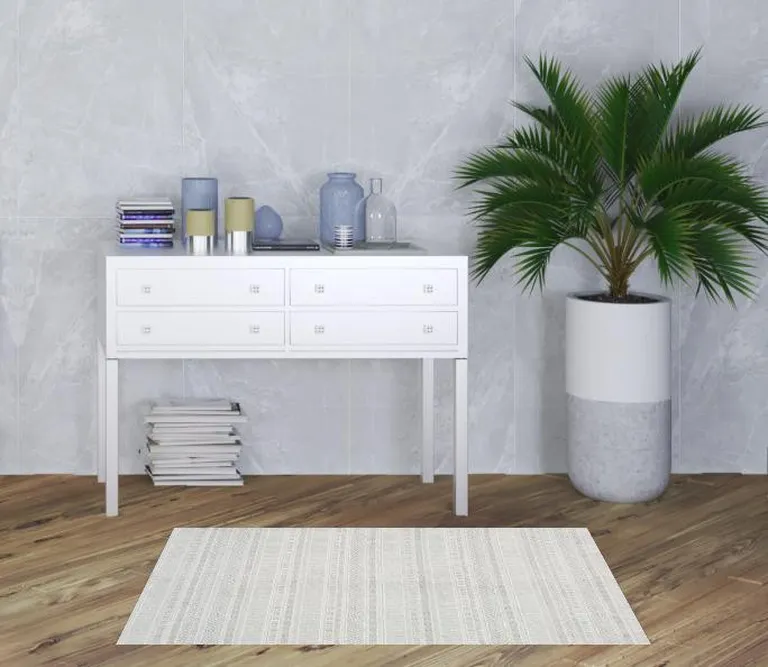 White And Grey Geometric Power Loom Stain Resistant Area Rug Photo 2