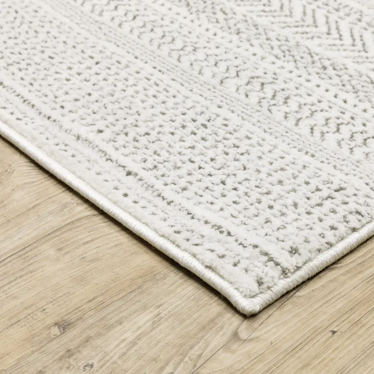White And Grey Geometric Power Loom Stain Resistant Area Rug Photo 4