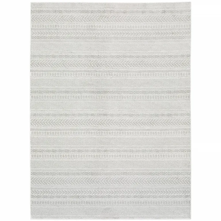 White And Grey Geometric Power Loom Stain Resistant Area Rug Photo 1