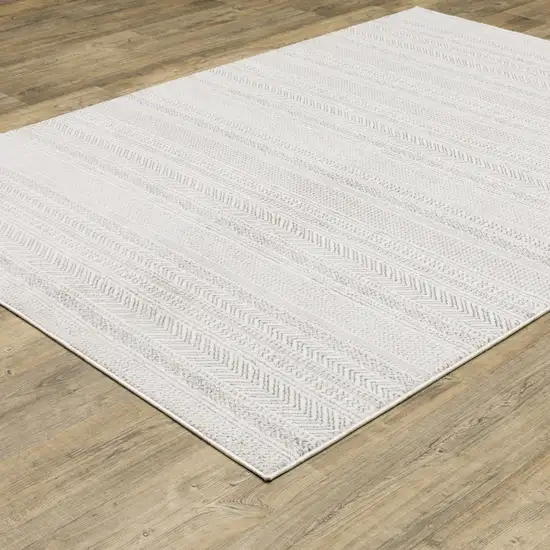 White And Grey Geometric Power Loom Stain Resistant Area Rug Photo 5