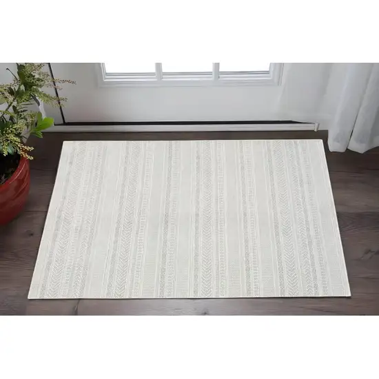 White And Grey Geometric Power Loom Stain Resistant Area Rug Photo 1