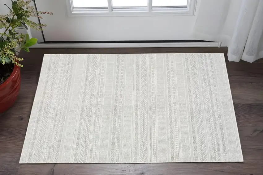 White And Grey Geometric Power Loom Stain Resistant Area Rug Photo 1