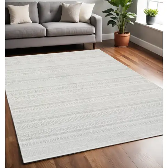 White And Grey Geometric Power Loom Stain Resistant Area Rug Photo 1