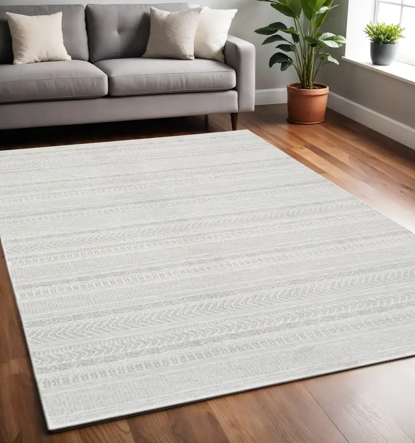 White And Grey Geometric Power Loom Stain Resistant Area Rug Photo 1