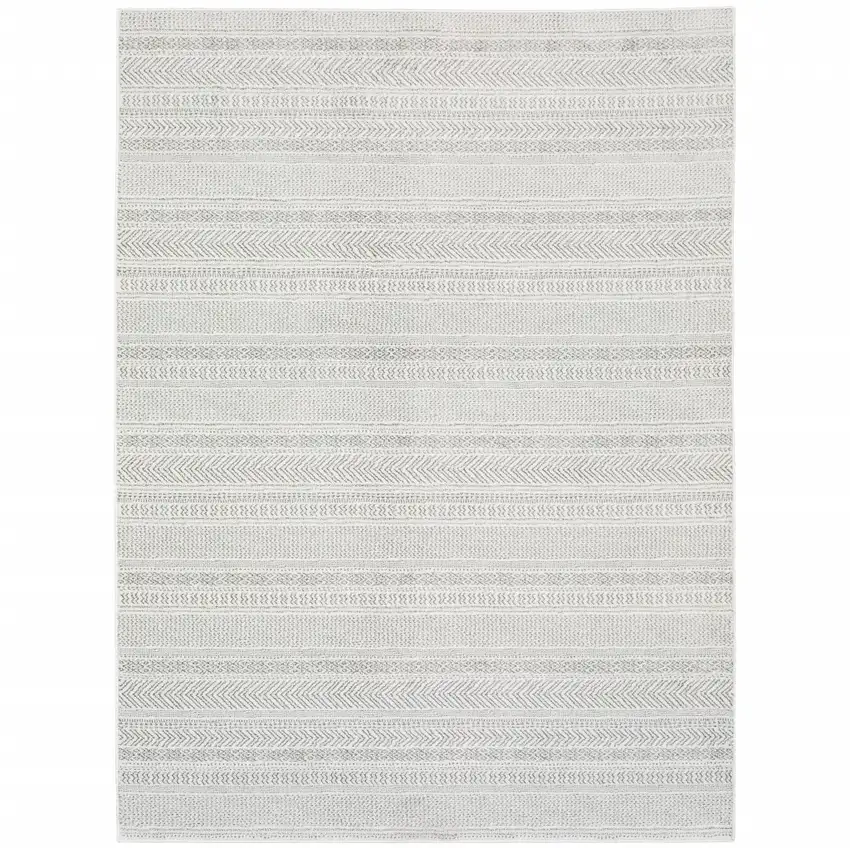 White And Grey Geometric Power Loom Stain Resistant Area Rug Photo 1