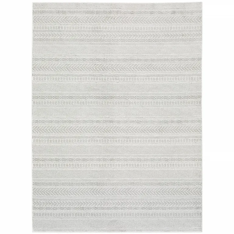 White And Grey Geometric Power Loom Stain Resistant Area Rug Photo 4