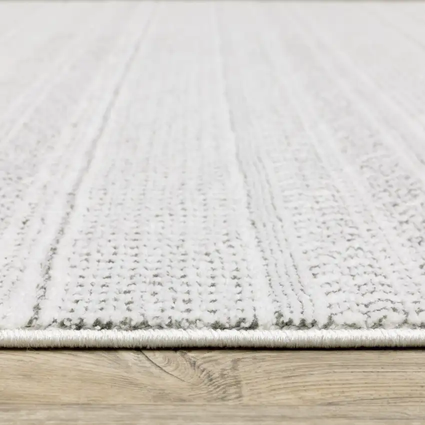 White And Grey Geometric Power Loom Stain Resistant Area Rug Photo 6