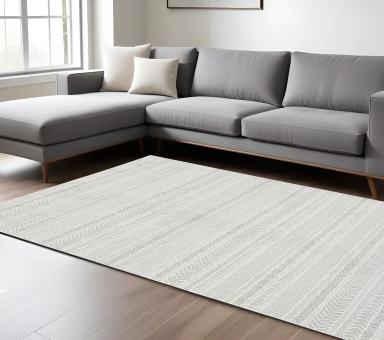 White And Grey Geometric Power Loom Stain Resistant Area Rug Photo 2