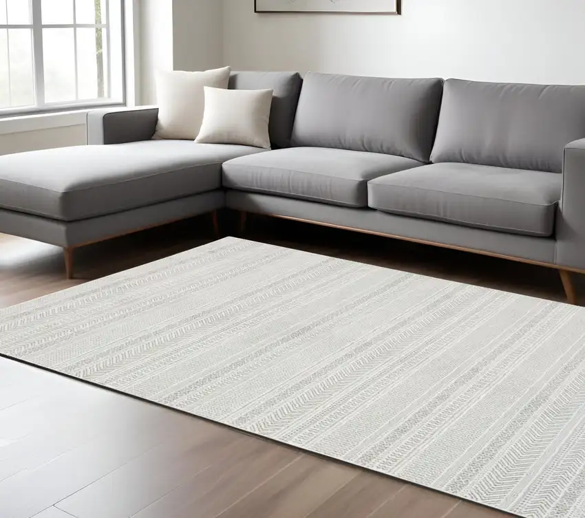 Gray and White Geometric Power Loom Area Rug Photo 1