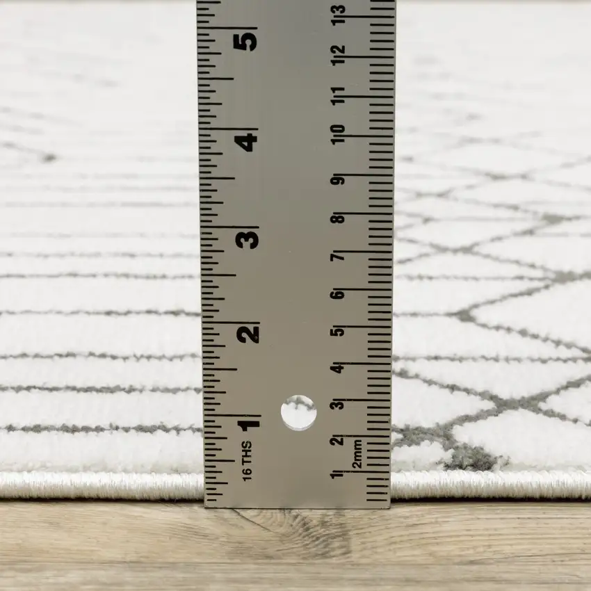 White And Grey Geometric Power Loom Stain Resistant Runner Rug Photo 8