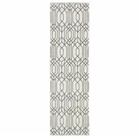 Photo of White And Grey Geometric Power Loom Stain Resistant Runner Rug
