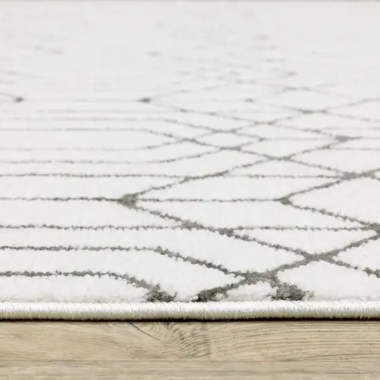White And Grey Geometric Power Loom Stain Resistant Runner Rug Photo 9