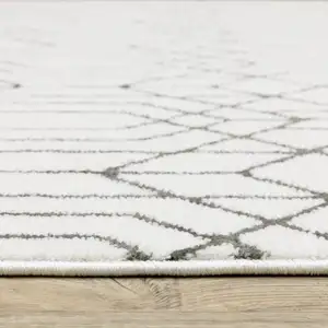 Photo of White And Grey Geometric Power Loom Stain Resistant Runner Rug