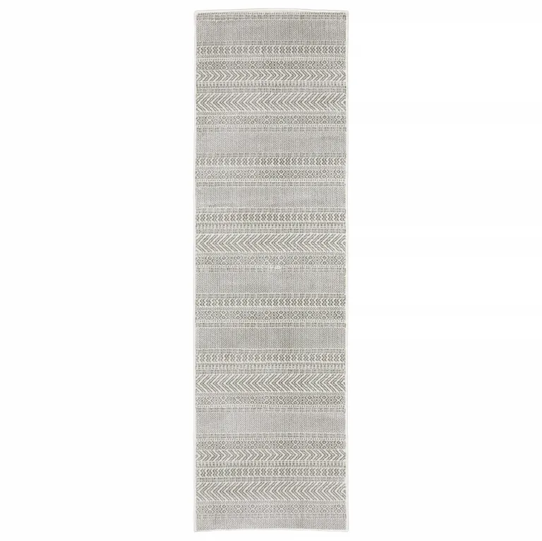 White And Grey Geometric Power Loom Stain Resistant Runner Rug Photo 1