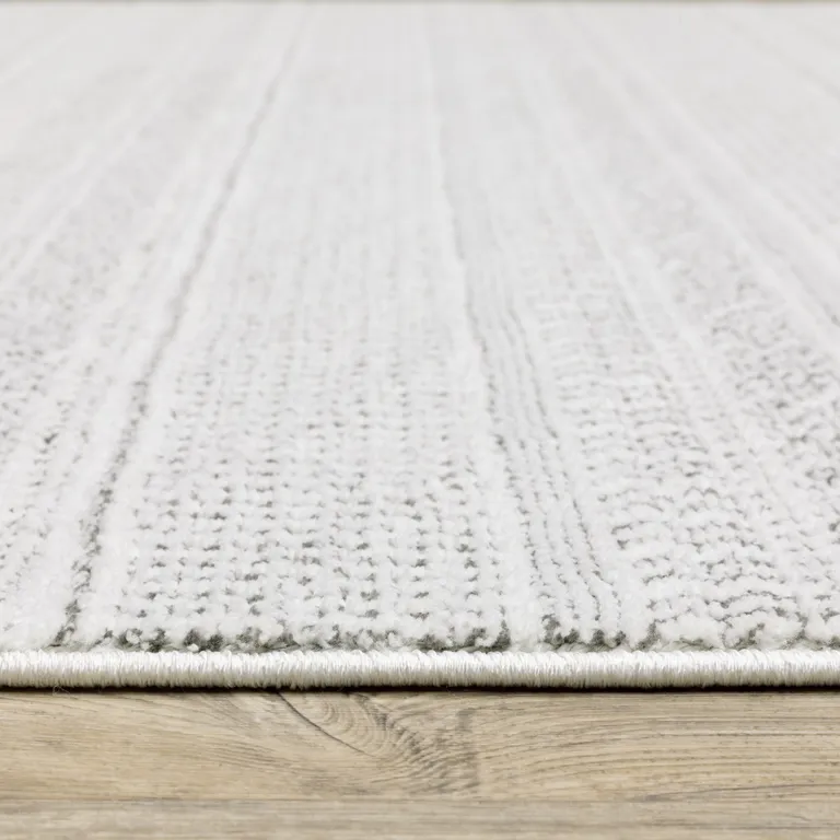 White And Grey Geometric Power Loom Stain Resistant Runner Rug Photo 5