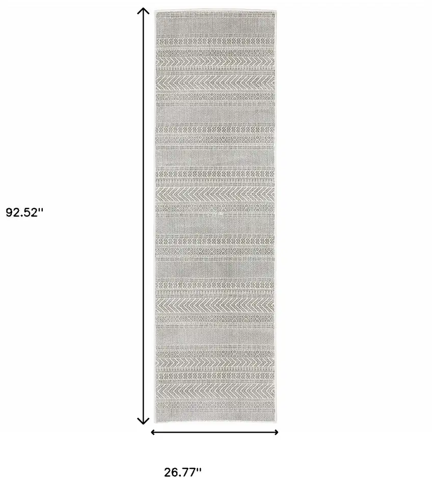 2' X 8' White And Grey Geometric Power Loom Stain Resistant Runner Rug Photo 3