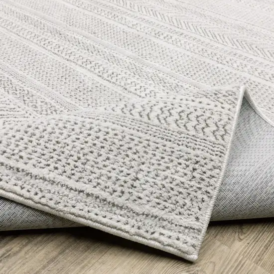 White And Grey Geometric Power Loom Stain Resistant Runner Rug Photo 8