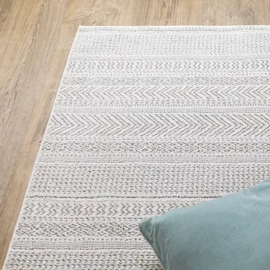 White And Grey Geometric Power Loom Stain Resistant Runner Rug Photo 6