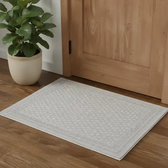 White And Grey Oriental Power Loom Stain Resistant Area Rug Photo 1