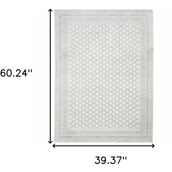 White And Grey Oriental Power Loom Stain Resistant Area Rug Photo 3