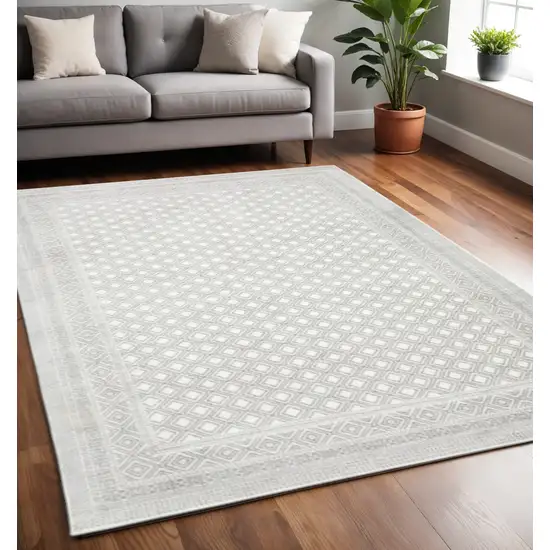 White And Grey Oriental Power Loom Stain Resistant Area Rug Photo 1