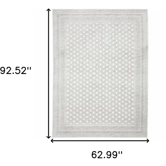 White And Grey Oriental Power Loom Stain Resistant Area Rug Photo 3