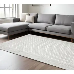 Photo of White And Grey Oriental Power Loom Stain Resistant Area Rug