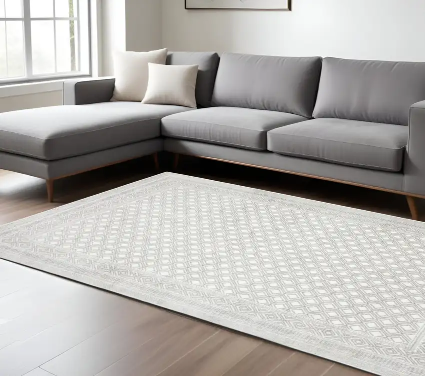Gray and White Oriental Power Loom Area Rug Photo 1