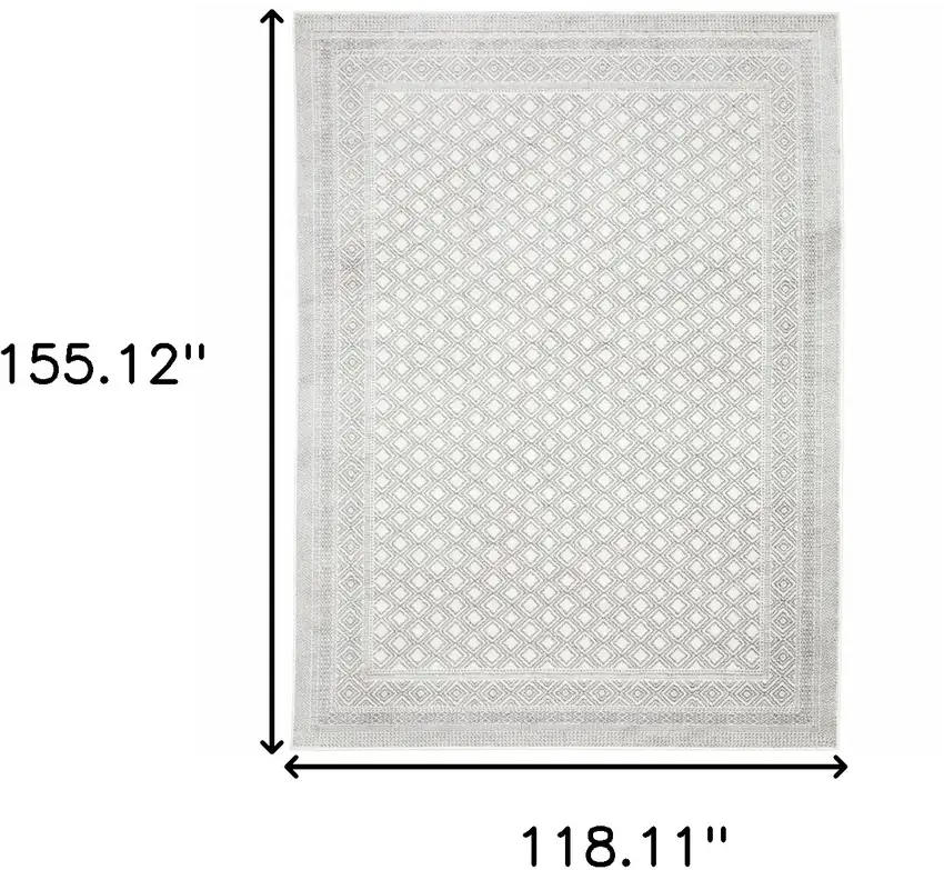 White And Grey Oriental Power Loom Stain Resistant Area Rug Photo 3