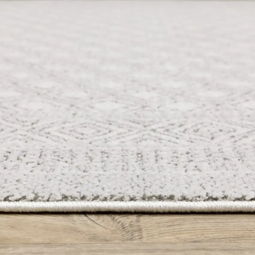 White And Grey Oriental Power Loom Stain Resistant Area Rug Photo 6