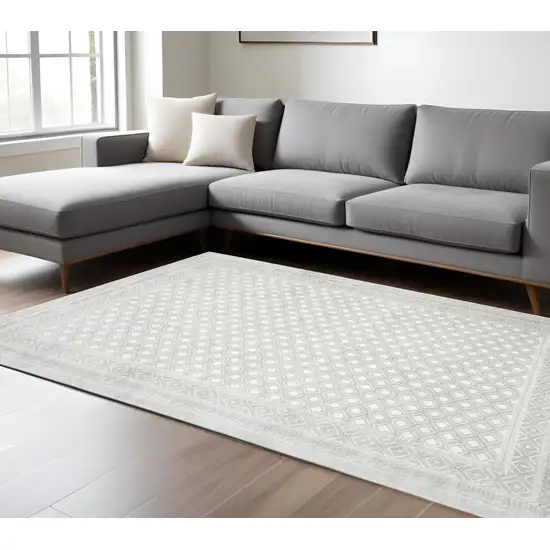 White And Grey Oriental Power Loom Stain Resistant Area Rug Photo 1