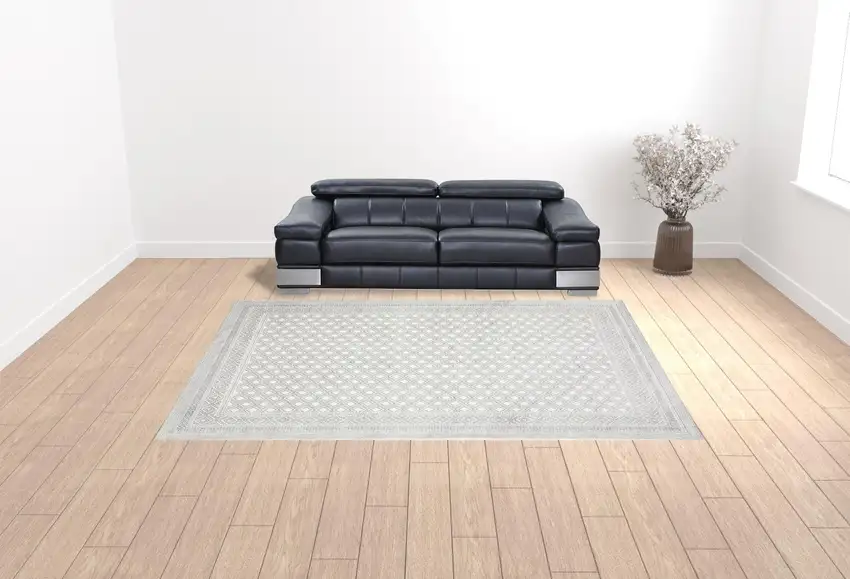 White And Grey Oriental Power Loom Stain Resistant Area Rug Photo 2