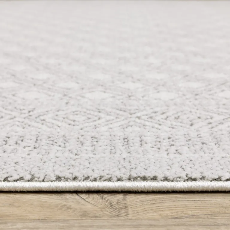 White And Grey Oriental Power Loom Stain Resistant Runner Rug Photo 5