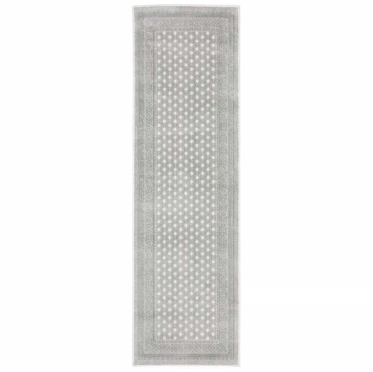 White And Grey Oriental Power Loom Stain Resistant Runner Rug Photo 1